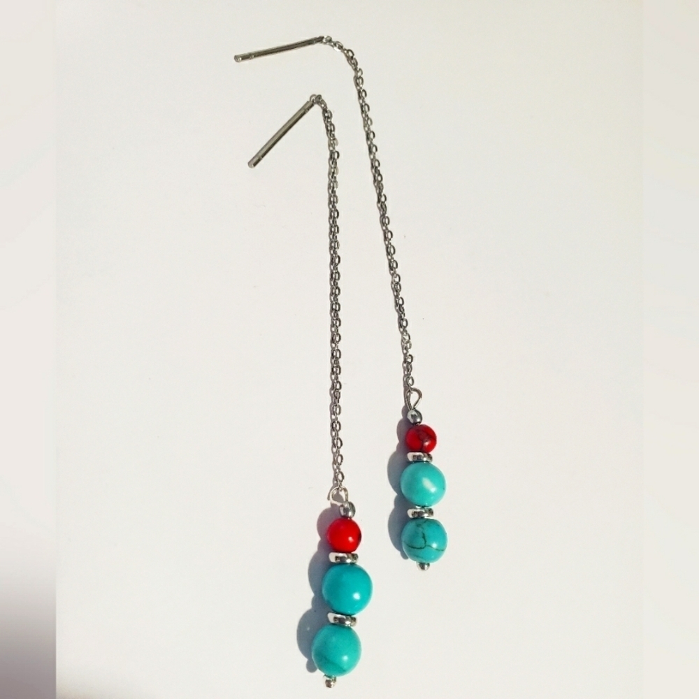 NWT Sterling Silver plated TURQUOISE DROP DANGLE EARRINGS SNOWFLAKE 1" GIFT…